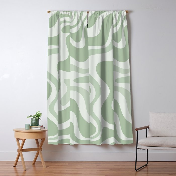 Retro Liquid Swirl Abstract Pattern Sage Window Curtain Gallery Image 5