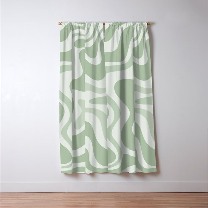Retro Liquid Swirl Abstract Pattern Sage Window Curtain Gallery Image 3