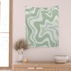 Retro Liquid Swirl Abstract Pattern Sage Wall Tapestry Gallery Image 2