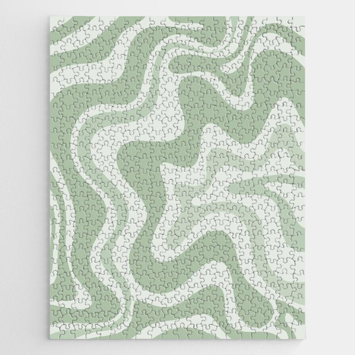 Retro Liquid Swirl Abstract Pattern Sage Jigsaw Puzzle Gallery Image 1