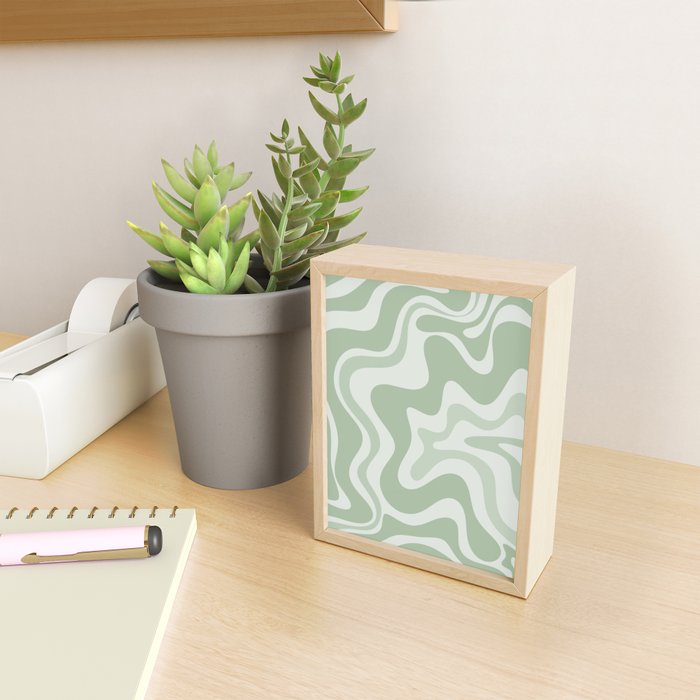 Retro Liquid Swirl Abstract Pattern Sage Mini Art Print Gallery Image 2