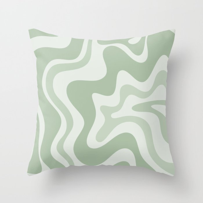 Retro Liquid Swirl Abstract Pattern Sage Throw Pillow Gallery Image 1
