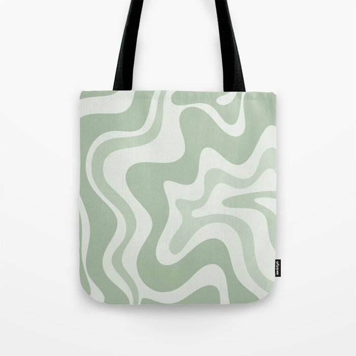 Retro Liquid Swirl Abstract Pattern Sage Tote Bag Gallery Image 1