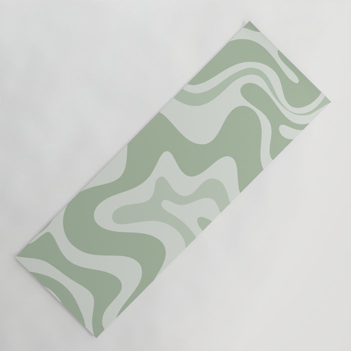 Retro Liquid Swirl Abstract Pattern Sage Yoga Mat Gallery Image 1