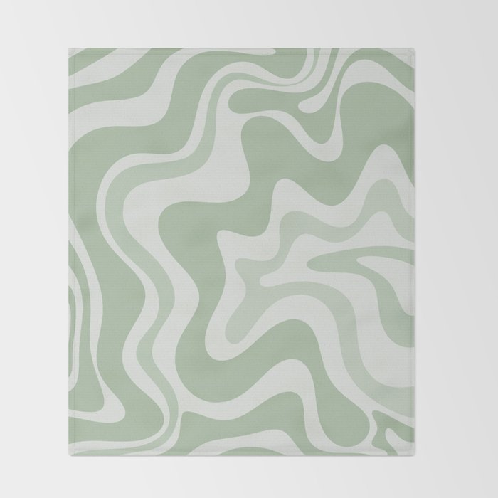 Retro Liquid Swirl Abstract Pattern Sage Throw Blanket Gallery Image 2