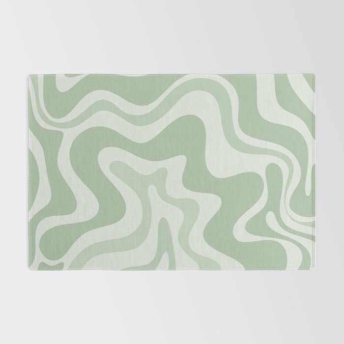 Retro Liquid Swirl Abstract Pattern Sage Rug Gallery Image 2