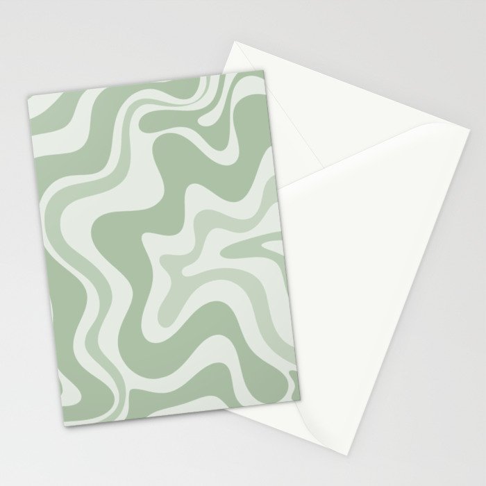 Retro Liquid Swirl Abstract Pattern Sage Stationery Card Gallery Image 2