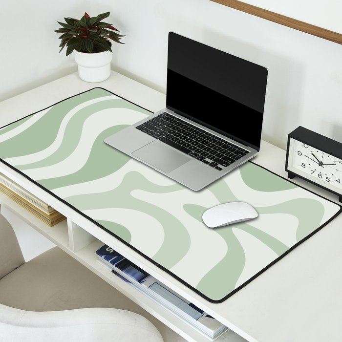 Retro Liquid Swirl Abstract Pattern Sage Desk Mat Gallery Image 2
