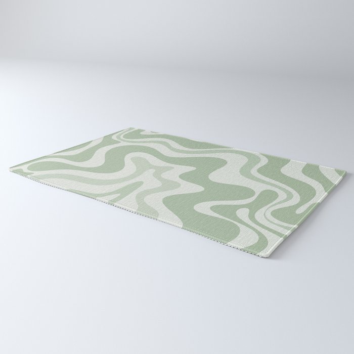 Retro Liquid Swirl Abstract Pattern Sage Rug Gallery Image 3