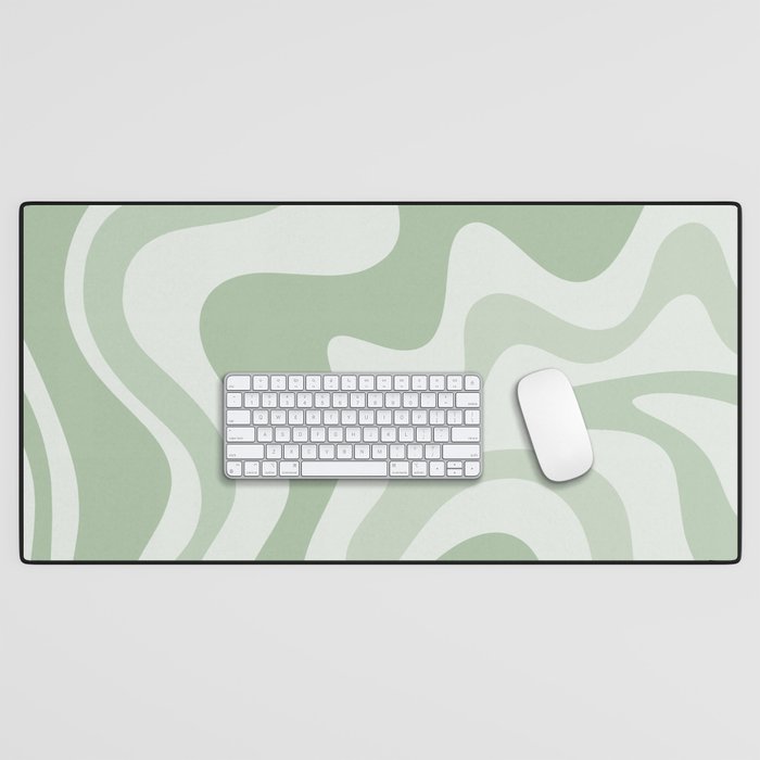 Retro Liquid Swirl Abstract Pattern Sage Desk Mat Gallery Image 1