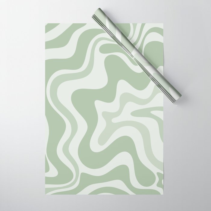 Retro Liquid Swirl Abstract Pattern Sage Wrapping Paper Gallery Image 1