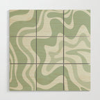 Retro Liquid Swirl Abstract Pattern Sage Wood Wall Art Gallery Image 1