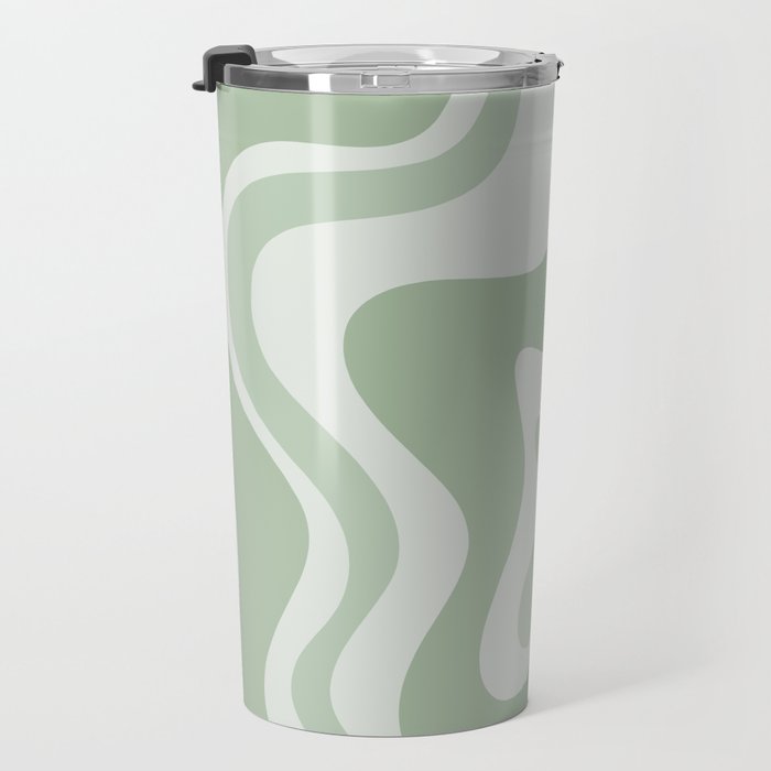 Retro Liquid Swirl Abstract Pattern Sage Travel Mug Gallery Image 3
