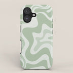 Retro Liquid Swirl Abstract Pattern Sage iPhone Case Gallery Image 1