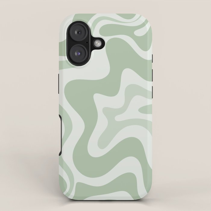Retro Liquid Swirl Abstract Pattern Sage iPhone Case Gallery Image 1