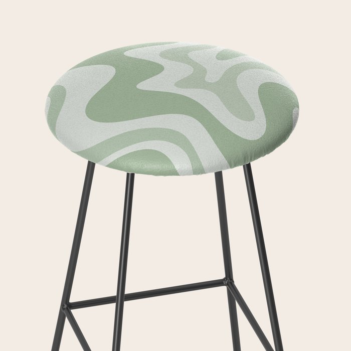 Retro Liquid Swirl Abstract Pattern Sage Stool Gallery Image 2