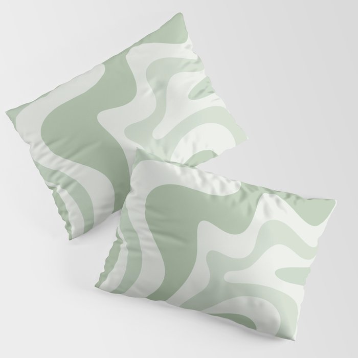 Retro Liquid Swirl Abstract Pattern Sage Pillow Sham Gallery Image 3