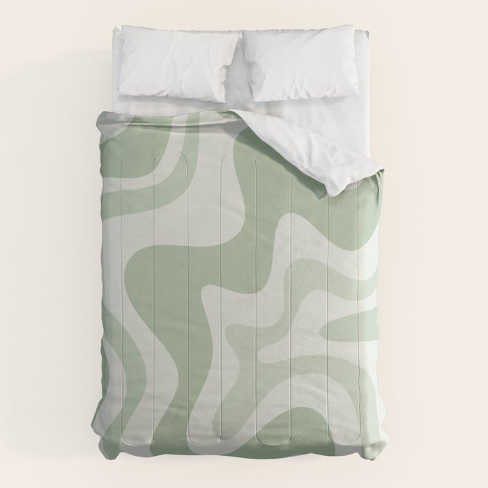 Retro Liquid Swirl Abstract Pattern Sage Comforter Gallery Image 1