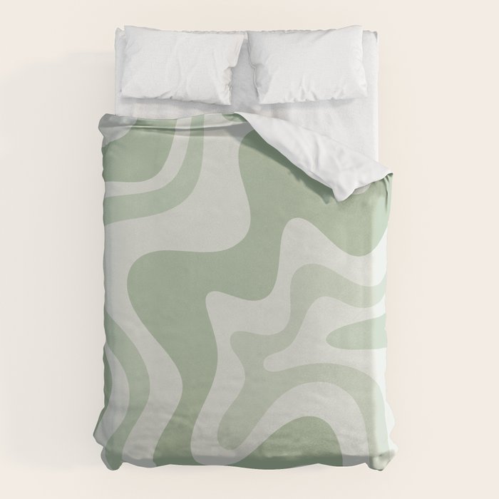 Retro Liquid Swirl Abstract Pattern Sage Duvet Cover Gallery Image 1