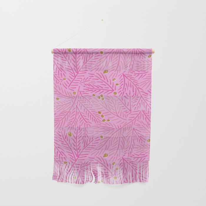 Winter Berries & Pine Branches in Pink & Gold Wall Hanging Gallery Image 1