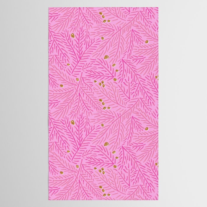 Winter Berries & Pine Branches in Pink & Gold Tablecloth Gallery Image 2
