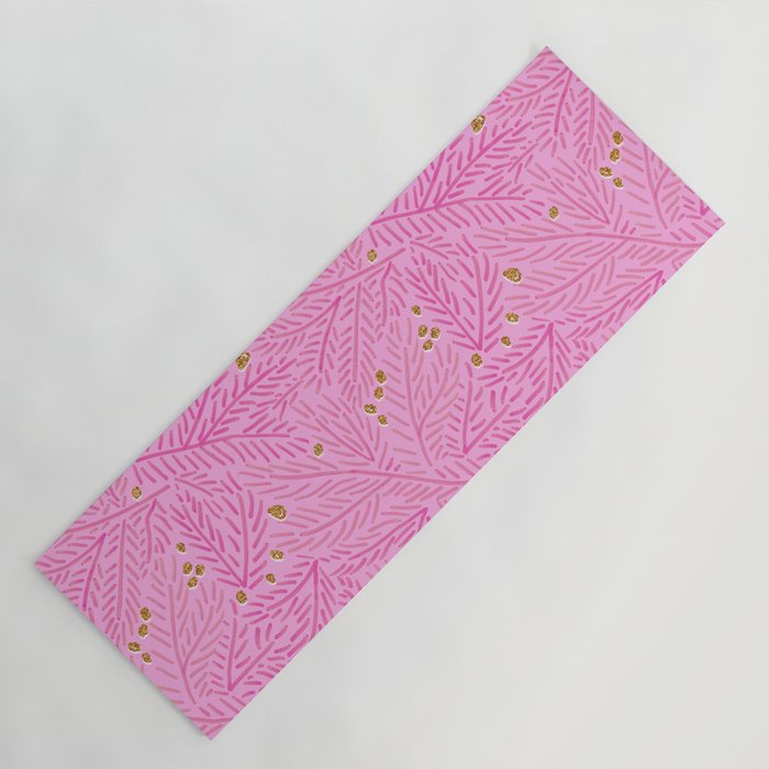 Winter Berries & Pine Branches in Pink & Gold Yoga Mat Gallery Image 1