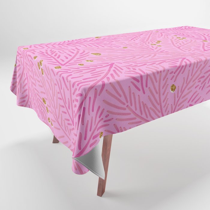 Winter Berries & Pine Branches in Pink & Gold Tablecloth Gallery Image 1