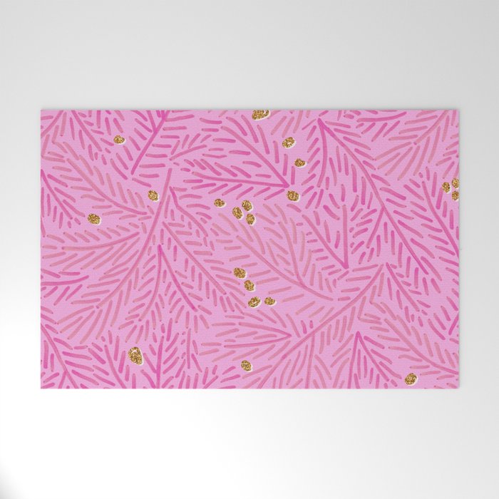 Winter Berries & Pine Branches in Pink & Gold Welcome Mat Gallery Image 1