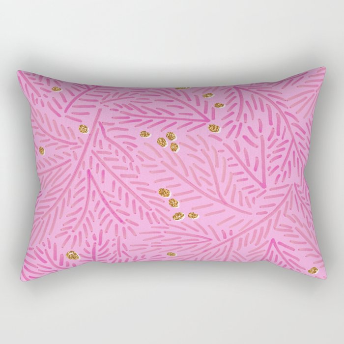 Winter Berries & Pine Branches in Pink & Gold Rectangular Pillow Gallery Image 2