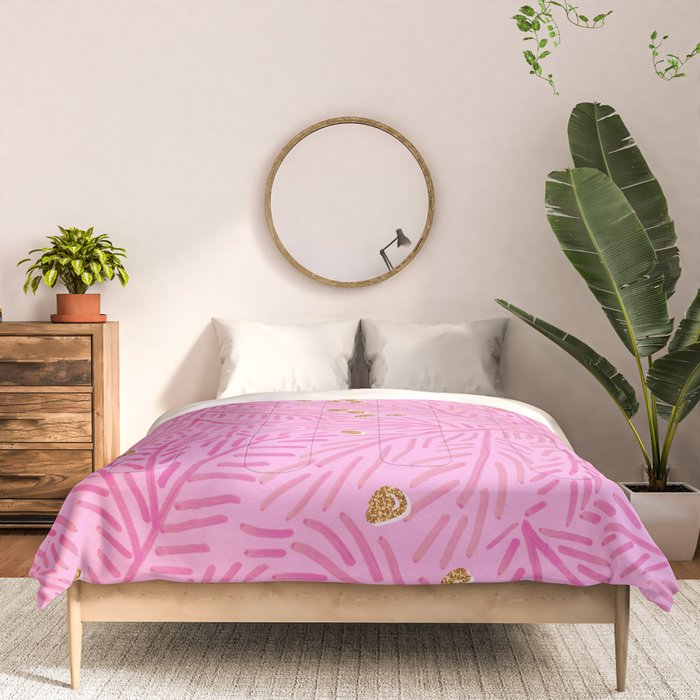 Winter Berries & Pine Branches in Pink & Gold Comforter Gallery Image 3