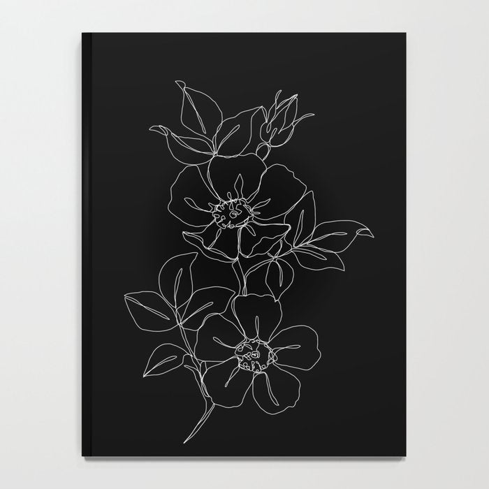 Botanical illustration one line drawing - Rose Black Notebook Gallery Image 4