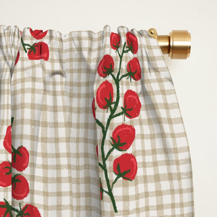 Cherry Tomato Plaid Farmers Market Window Curtain Gallery Image 2