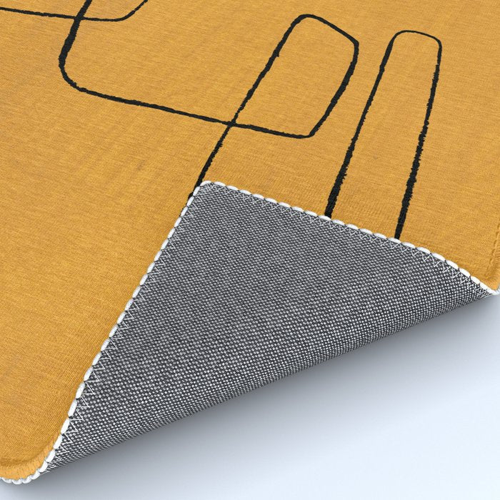 Minimalist Minimal Line Drawing Maze Mustard Yellow Painting Mid Century Modern Cool Funky Trendy Rug Gallery Image 4