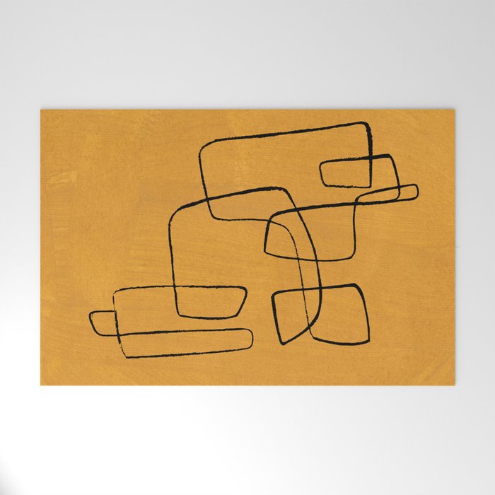 Minimalist Minimal Line Drawing Maze Mustard Yellow Painting Mid Century Modern Cool Funky Trendy Welcome Mat Gallery Image 1