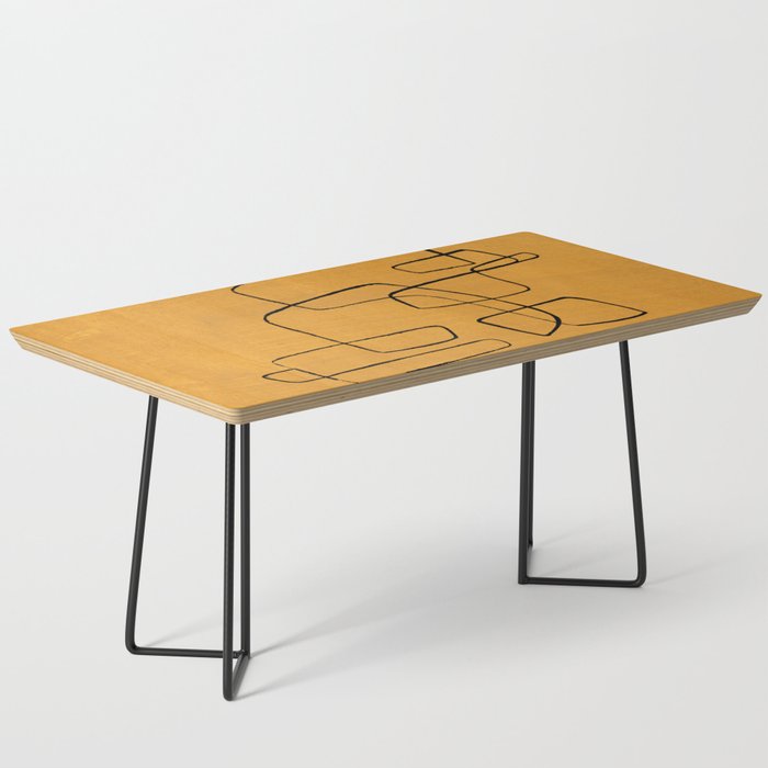 Minimalist Minimal Line Drawing Maze Mustard Yellow Painting Mid Century Modern Cool Funky Trendy Coffee Table Gallery Image 1