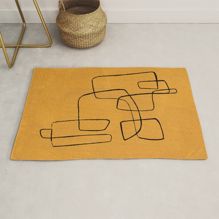 Minimalist Minimal Line Drawing Maze Mustard Yellow Painting Mid Century Modern Cool Funky Trendy Rug Gallery Image 1