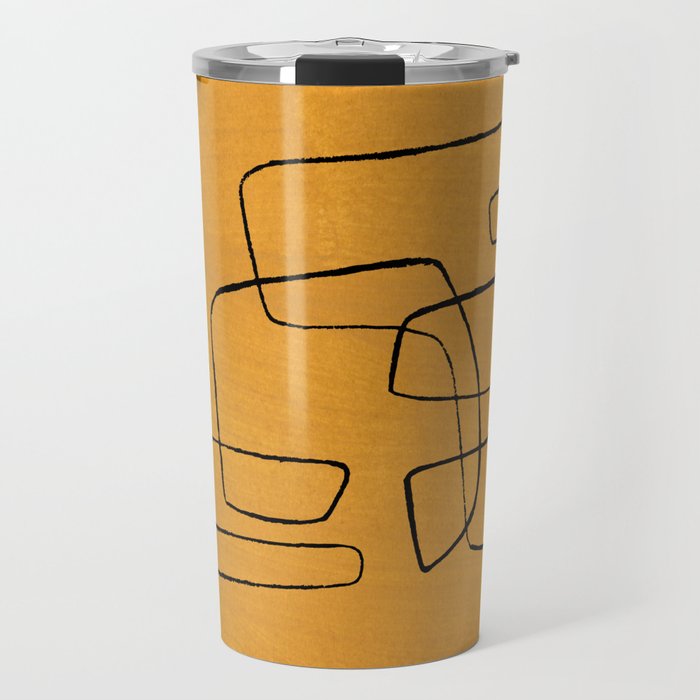 Minimalist Minimal Line Drawing Maze Mustard Yellow Painting Mid Century Modern Cool Funky Trendy Travel Mug Gallery Image 1