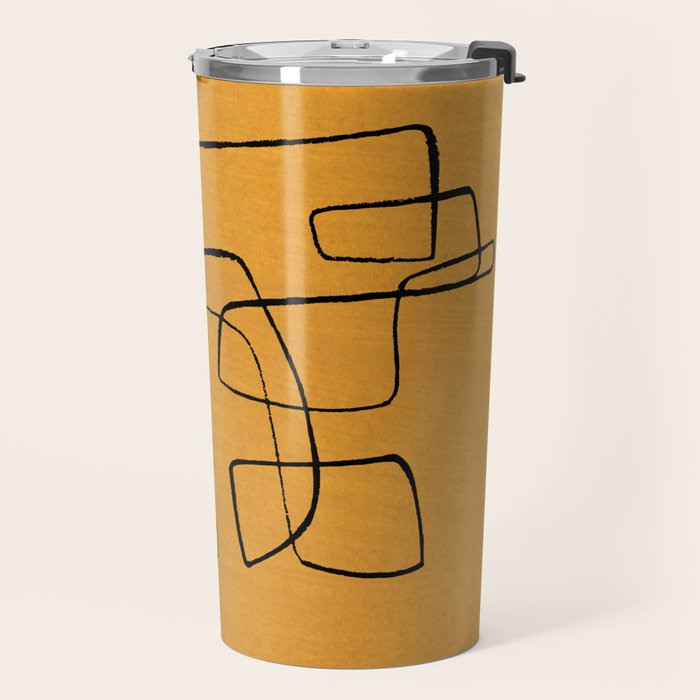 Minimalist Minimal Line Drawing Maze Mustard Yellow Painting Mid Century Modern Cool Funky Trendy Travel Mug Gallery Image 2