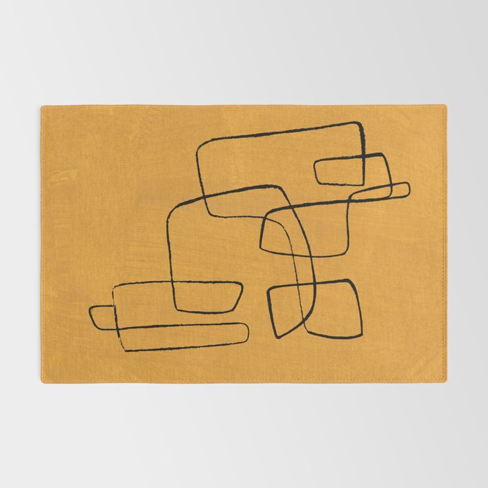 Minimalist Minimal Line Drawing Maze Mustard Yellow Painting Mid Century Modern Cool Funky Trendy Rug Gallery Image 2