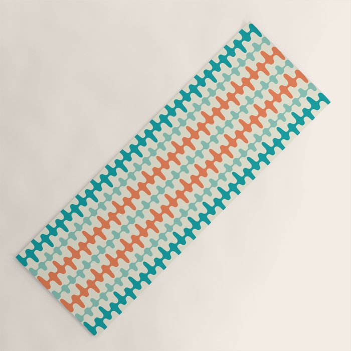 Retro Mid Century Modern Trellis Print Orange and Teal Yoga Mat Gallery Image 1