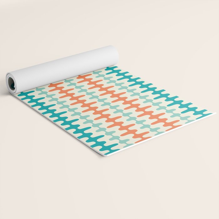 Retro Mid Century Modern Trellis Print Orange and Teal Yoga Mat Gallery Image 2