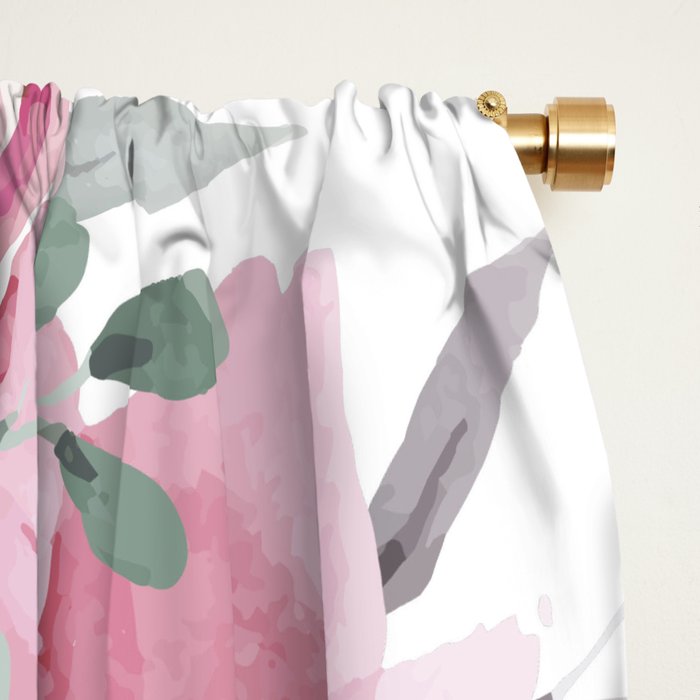 Floral Watercolor, Pink and Gray, Watercolor Print Window Curtain Gallery Image 2