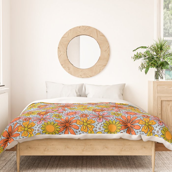 Groovy Flowers in Blue Duvet Cover Gallery Image 3
