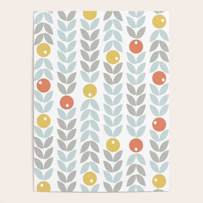 Mid Century Modern Retro Leaf and Circle Pattern Poster Gallery Image 4