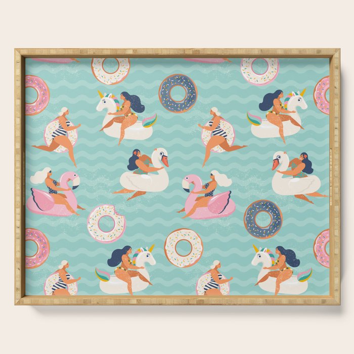 Gils on inflatable in swimming pool floats. Serving Tray Gallery Image 1