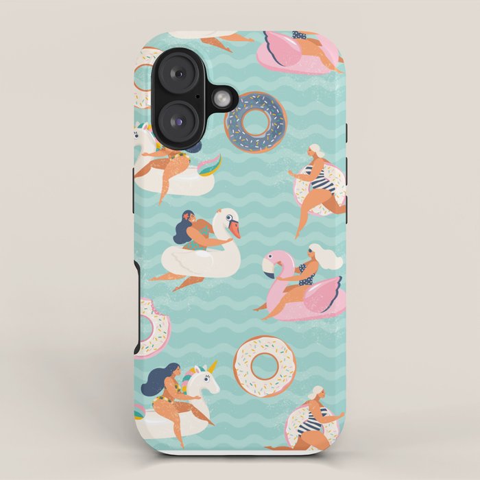 Gils on inflatable in swimming pool floats. iPhone Case Gallery Image 1