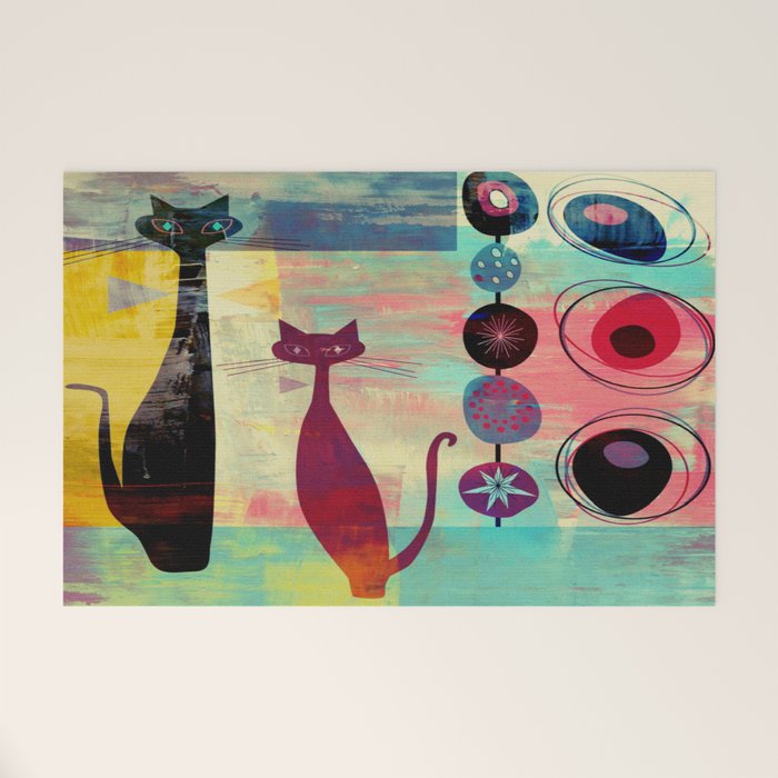 Mid-Century Modern 2 Cats - Graffiti Style Welcome Mat Gallery Image 1