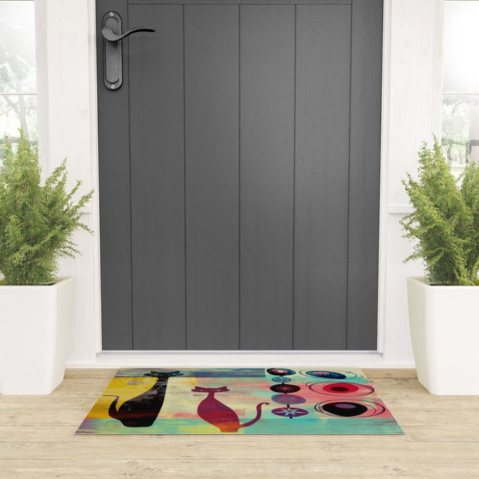 Mid-Century Modern 2 Cats - Graffiti Style Welcome Mat Gallery Image 3