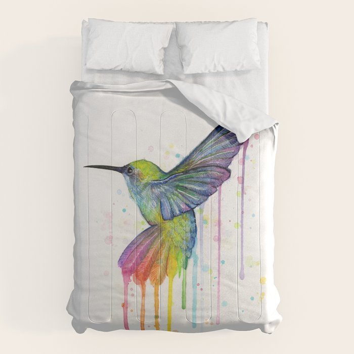 Hummingbird Rainbow Watercolor Comforter Gallery Image 6