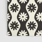 Retro Wavy Stripes with Flowers in Black & Off White Poster Gallery Image 3